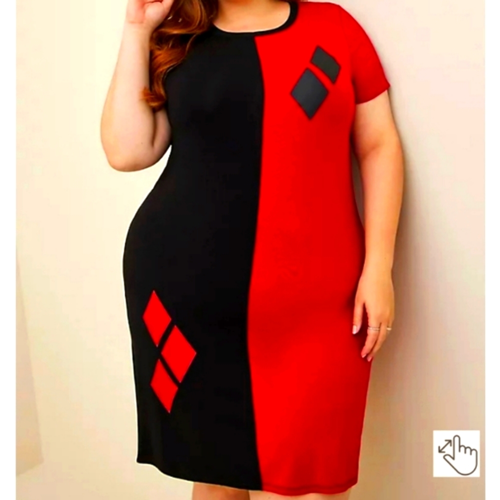 torrid Red and Black Colorblock Diamond Sheath Dress